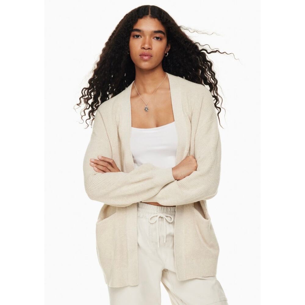 Wilfred Aritzia Unwind Cardigan White Cream Knit Sweater Birch Merino Wool Small
